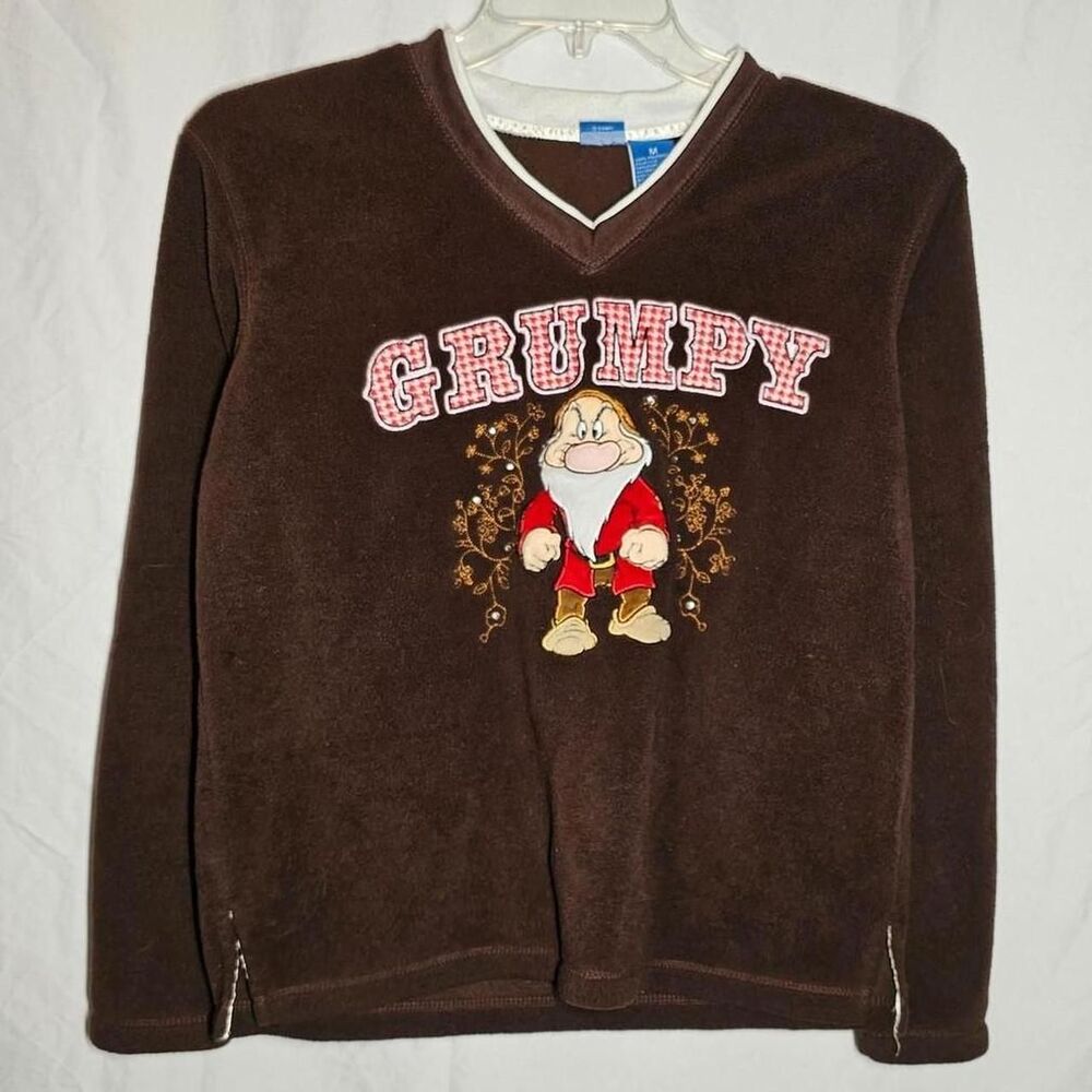 vintage y2k 2000s grumpy snow white fuzzy v neck sweater